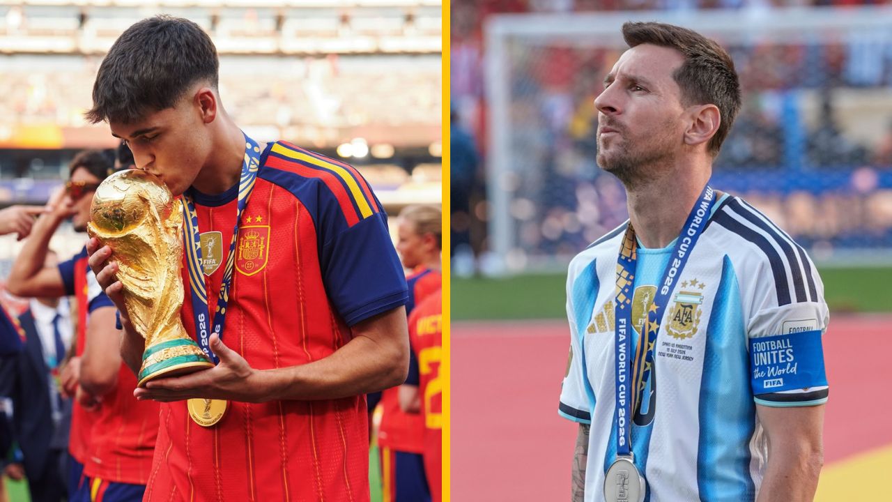 Španielsky futbalista s pohárom a argentínsky hráč s medailou na majstrovstvách sveta 2026.