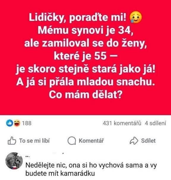 Matka sa trápi, že synov vzťah so staršou ženou nevyhovuje jej predstavám o mladej neveste.