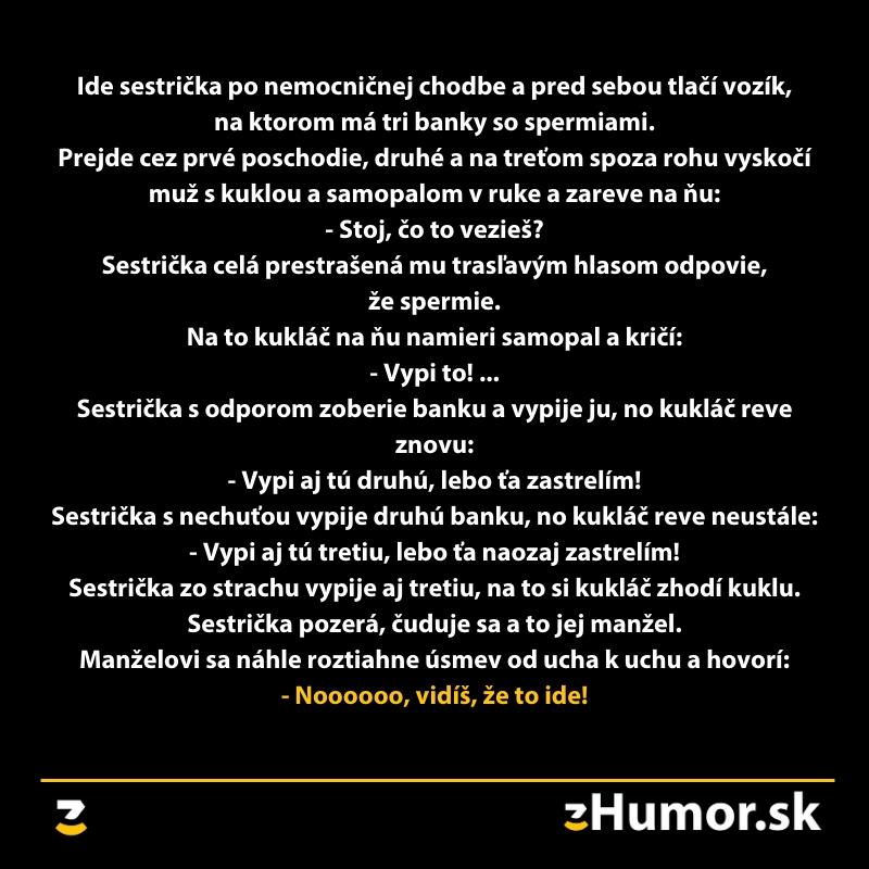 Sestra tlačí vozík s bankami po chodbe, musí ich vypiť kvôli výhre. Ukazuje sa, že za všetkým je manžel. Humor sk.