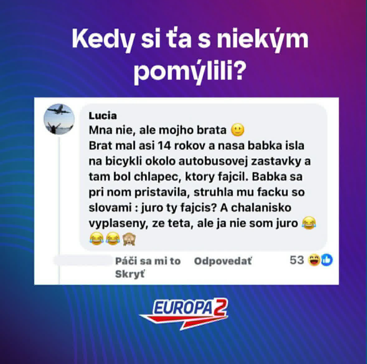 Historka o zámene: babka fackuje cudzieho chlapca pri zastávke v domnení, že fajčí jej vnuk. Vtipný omyl.