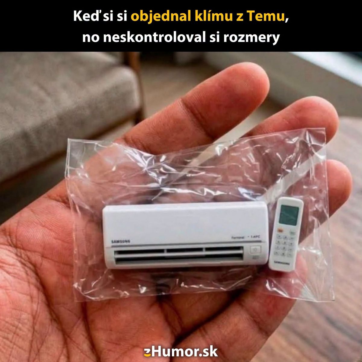 Miniatúrna klimatizácia v dlani: Dôsledky online nákupov bez kontroly rozmerov.