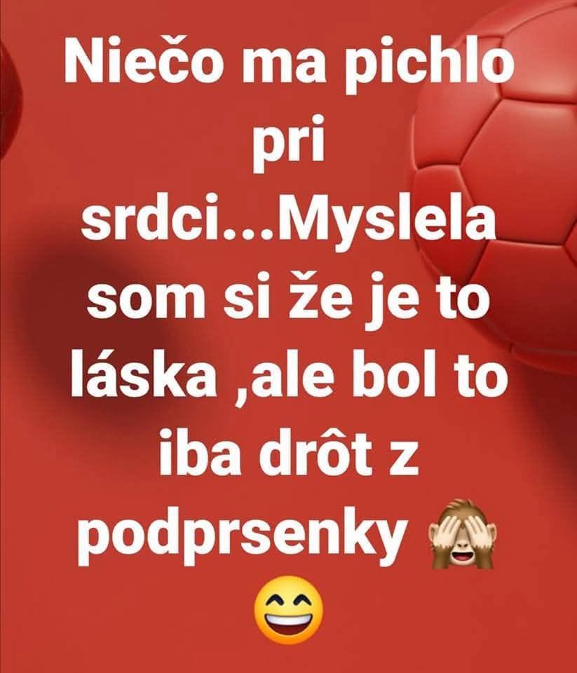 Vtipný text na červenom pozadí: Myslela som, že je to láska, ale bol to drôt z podprsenky.