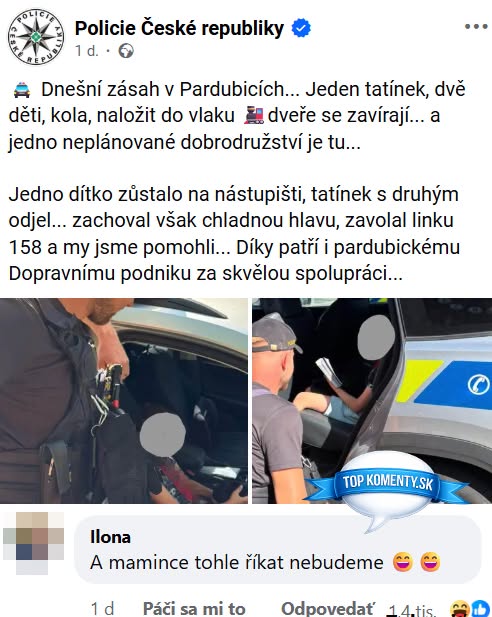 Policajt pomáha dieťaťu pri vlaku v Pardubiciach po incidente s odcestovaným otcom.