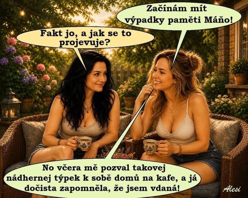 Dve ženy sedia vonku na terase, smejú sa a rozprávajú sa pri káve.