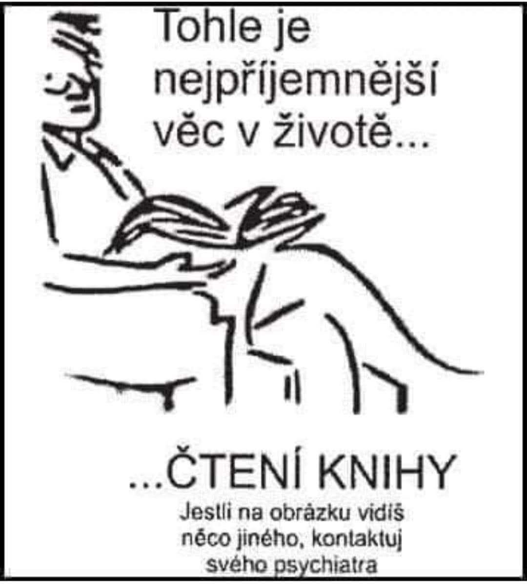 Osoba v kresbe číta knihu, text zdôrazňuje potešenie z čítania.