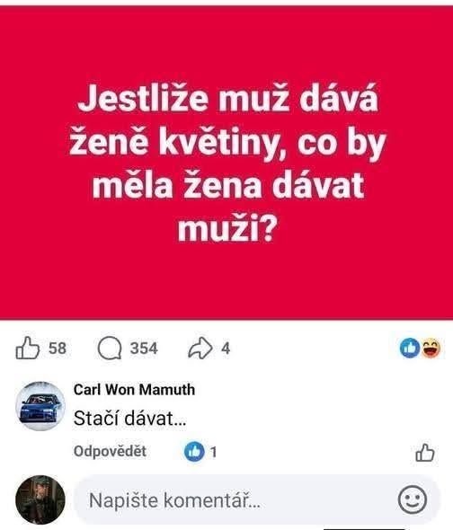 Vtipný komentár o tom, čo by mala žena dávať mužovi ako odpoveď na kvety od neho.