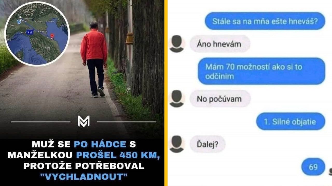 Muž po hádke so ženou prešiel 450 km, aby sa upokojil; správy o smiechot v páre riešia hnev vtipom a milým gestom.