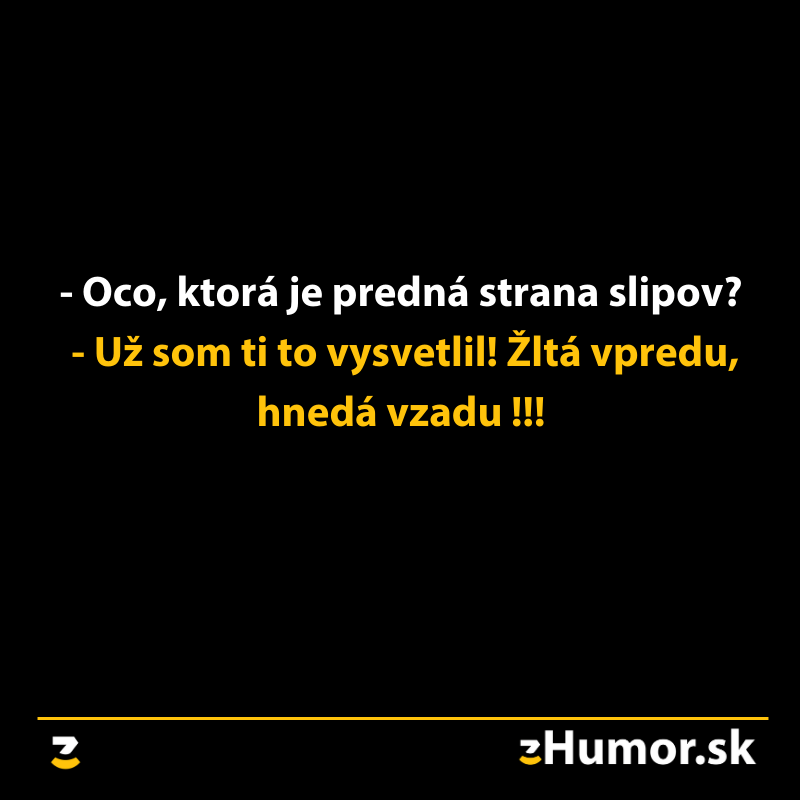 Vtipný text o určovaní prednej a zadnej strany slipov podľa farby.