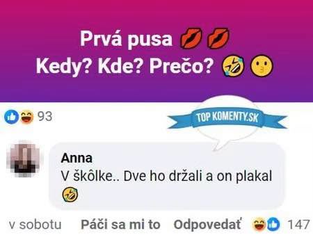 Prvý bozk zábavný komentár: V škôlke, držali ho a plakal. Humorný príspevok na sociálnych sieťach.