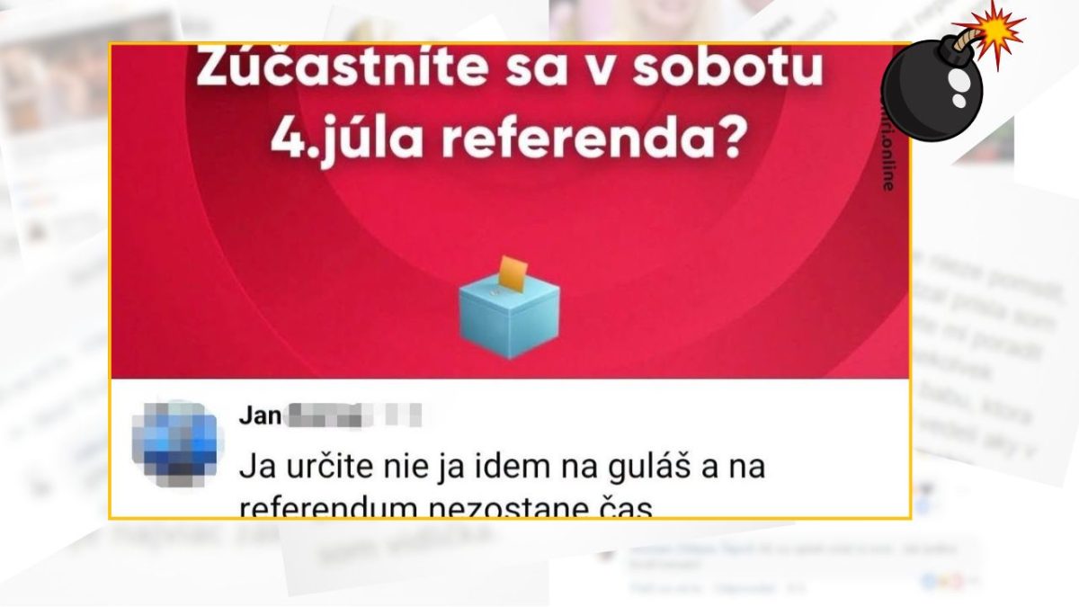 Meme s otázkou o účasti na referende 4. júla a používateľovým vtipným komentárom o guláši.