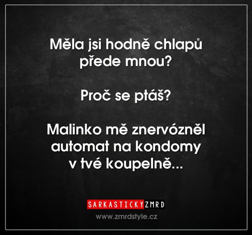 Vtipný text o automatu na kondómy v kúpeľni poukazujúci na predošlé vzťahy.