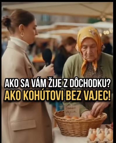 Žena pri rozhovore s reportérkou na trhovisku o dôchodku, vyjadruje frustráciu.