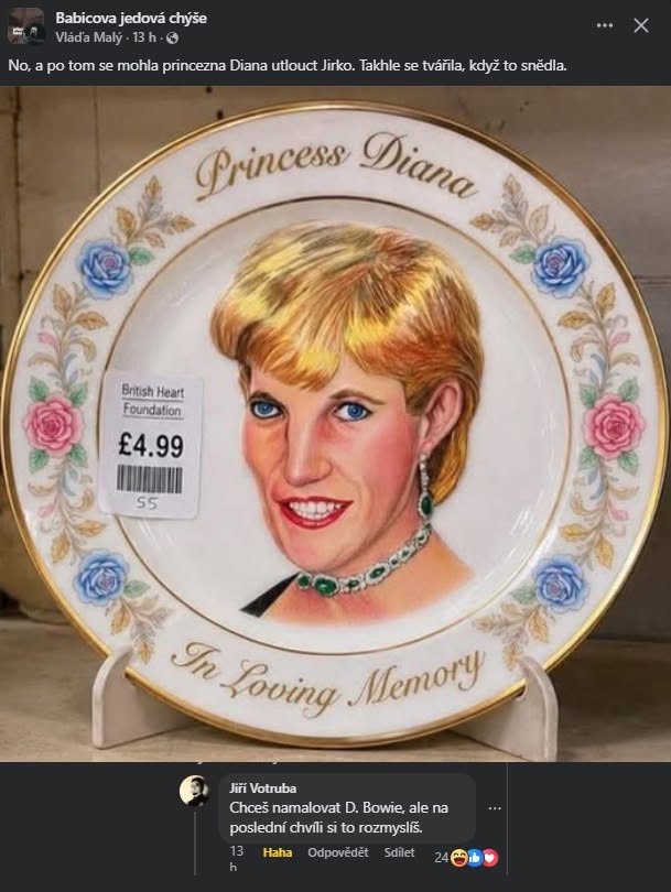 Pamätný tanier s portrétom princeznej Diany a kvetinovým okrajom, cena £4,99, British Heart Foundation.