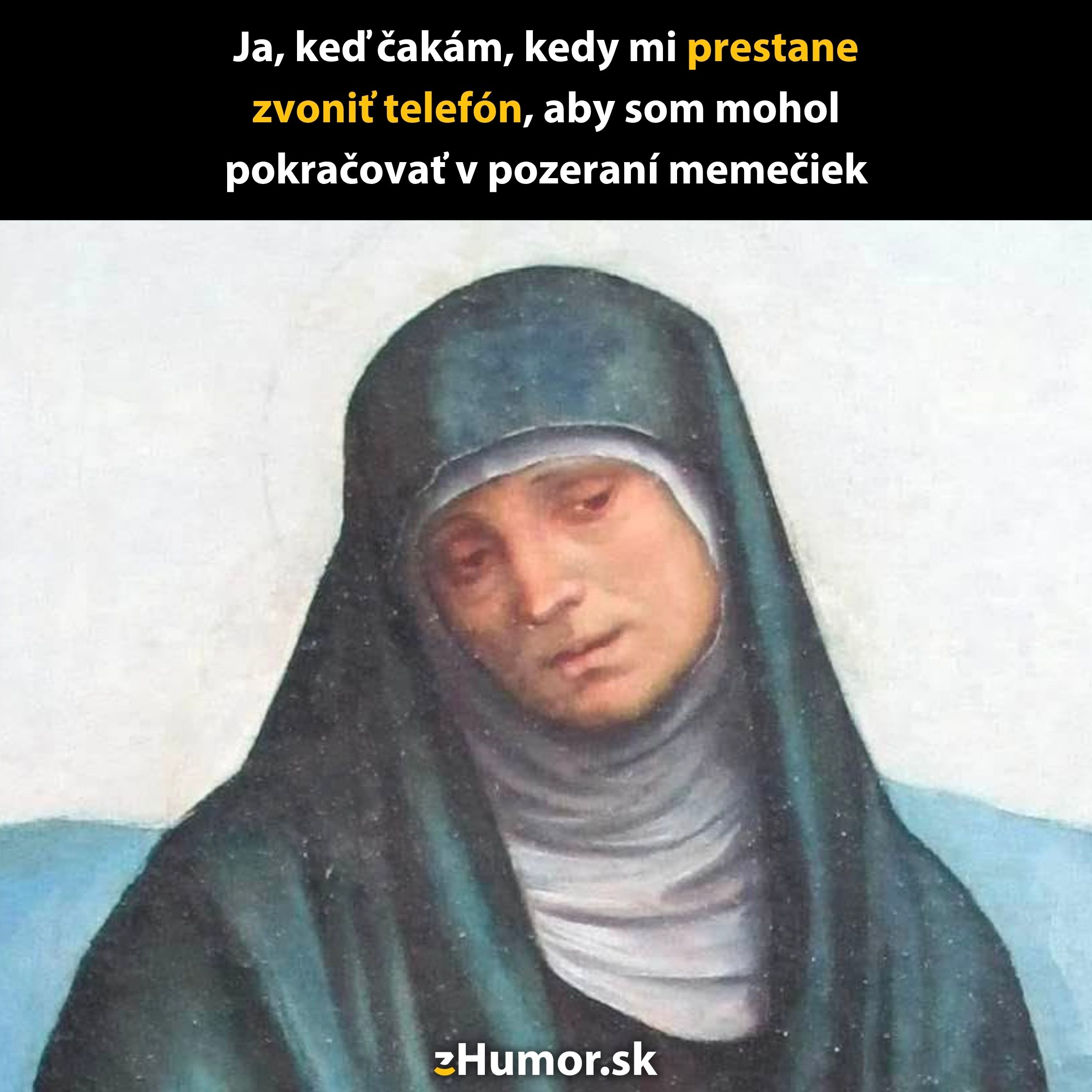 Žena s unaveným výrazom v tmavých šatách vyzerá otrávene, keď čaká na pokoj od zvoniaceho telefónu.