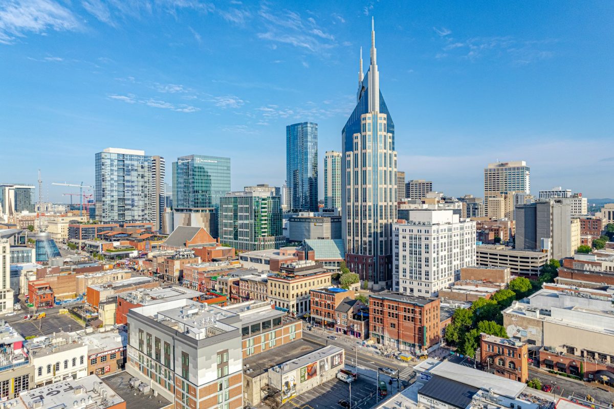 a view of a city with tall buildings