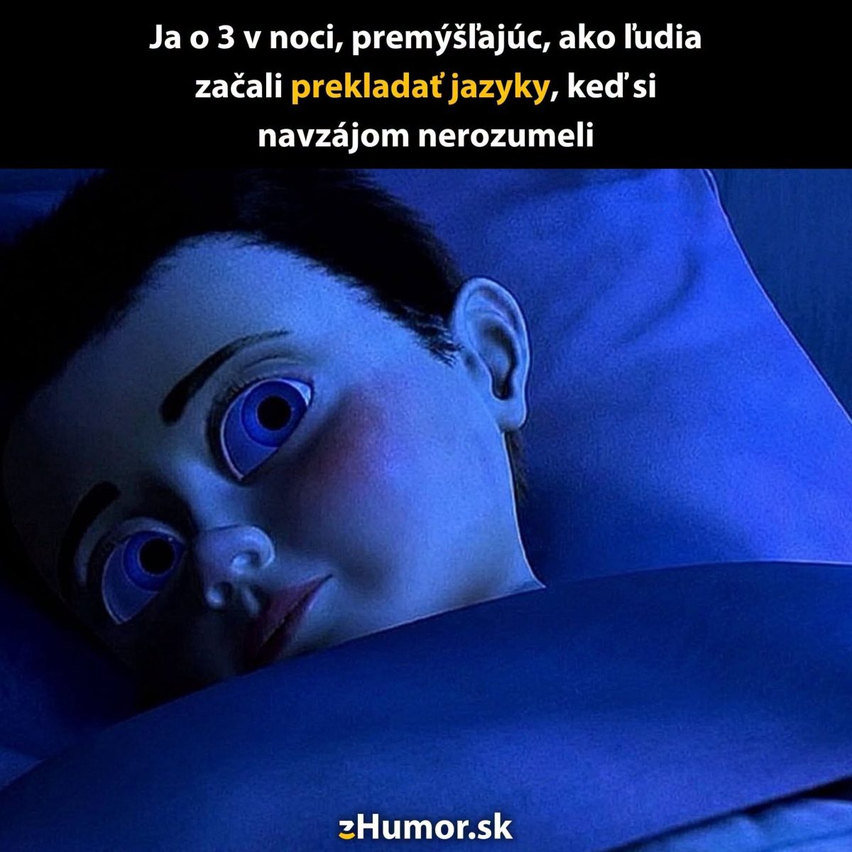 Osoba bdie v posteli, premýšľa o preklade jazykov uprostred noci.