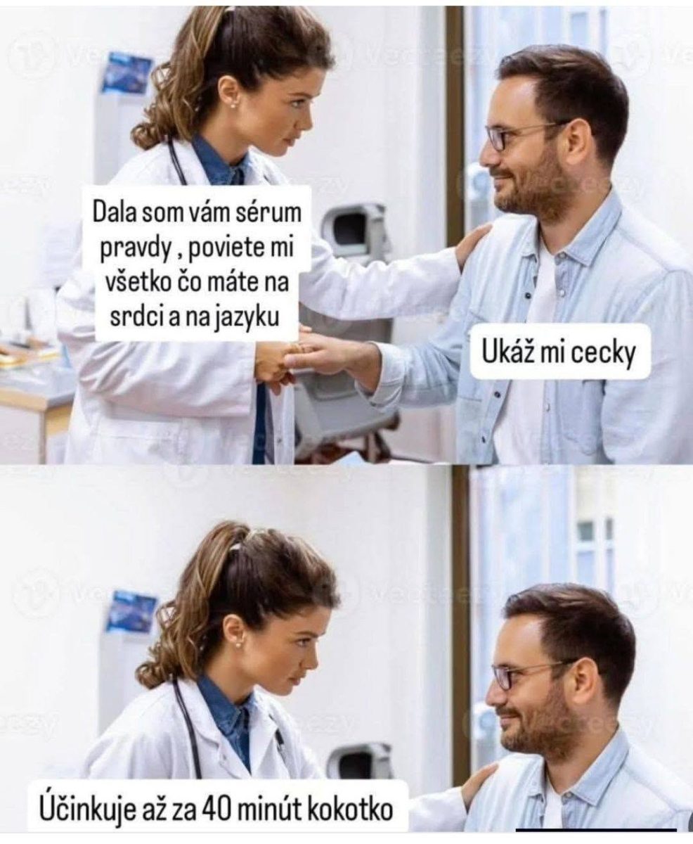 Lekárka a pacient si v ordinácii vymieňajú vtipné poznámky, odhaľujúc vtipný moment zo séra pravdy.