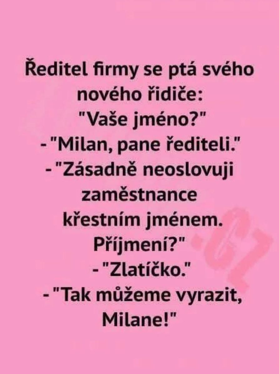 Vtipná konverzácia riaditeľa a šoféra o oslovovaní zamestnancov priezviskom, s prekvapivým záverom.