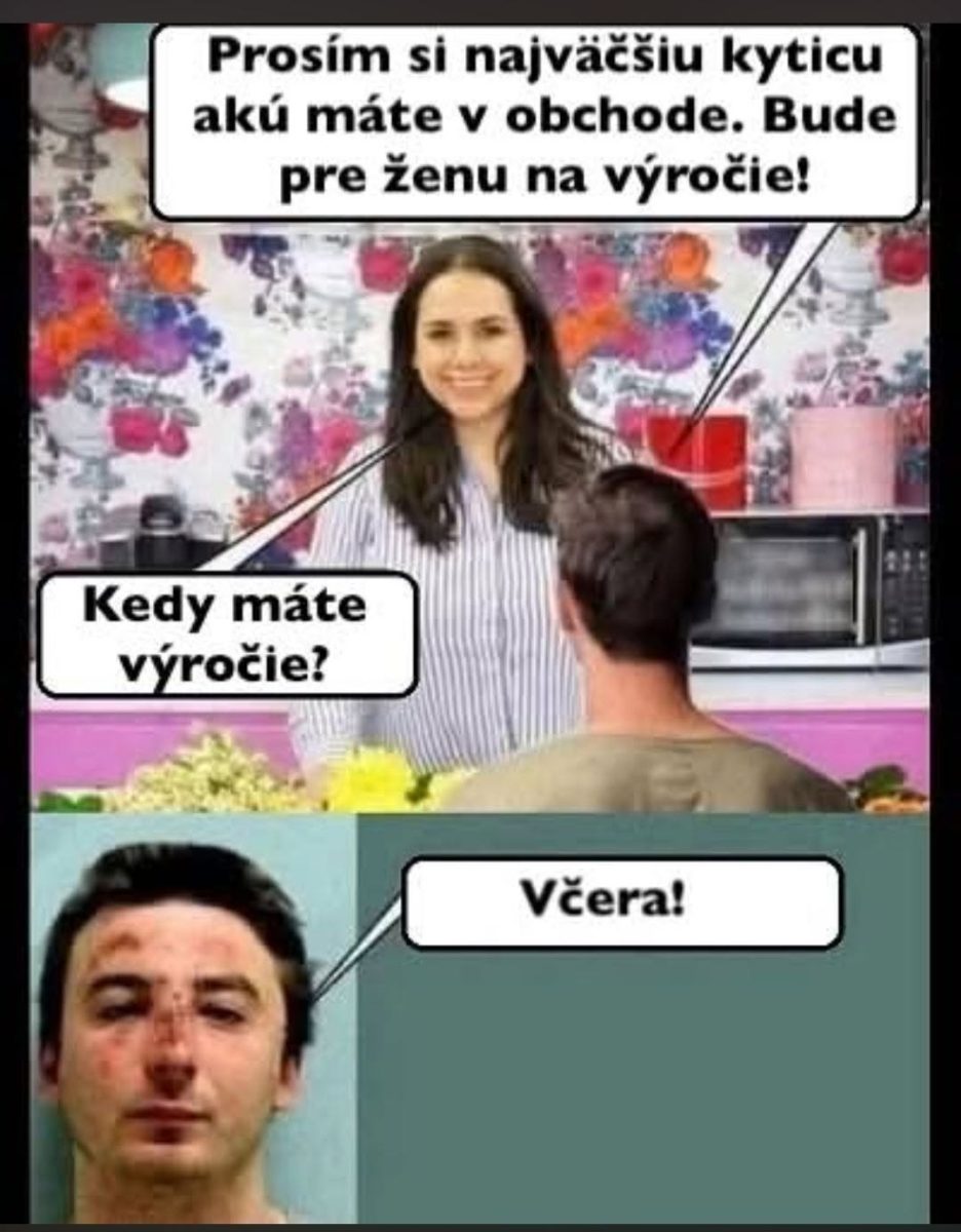 Muž kupuje veľkú kyticu na výročie, ale zmeškal dátum, čo vedie k zábavnej situácii.