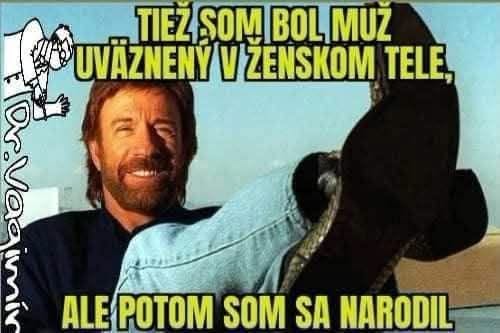 Obrázok muža s textom o narodení a humore.