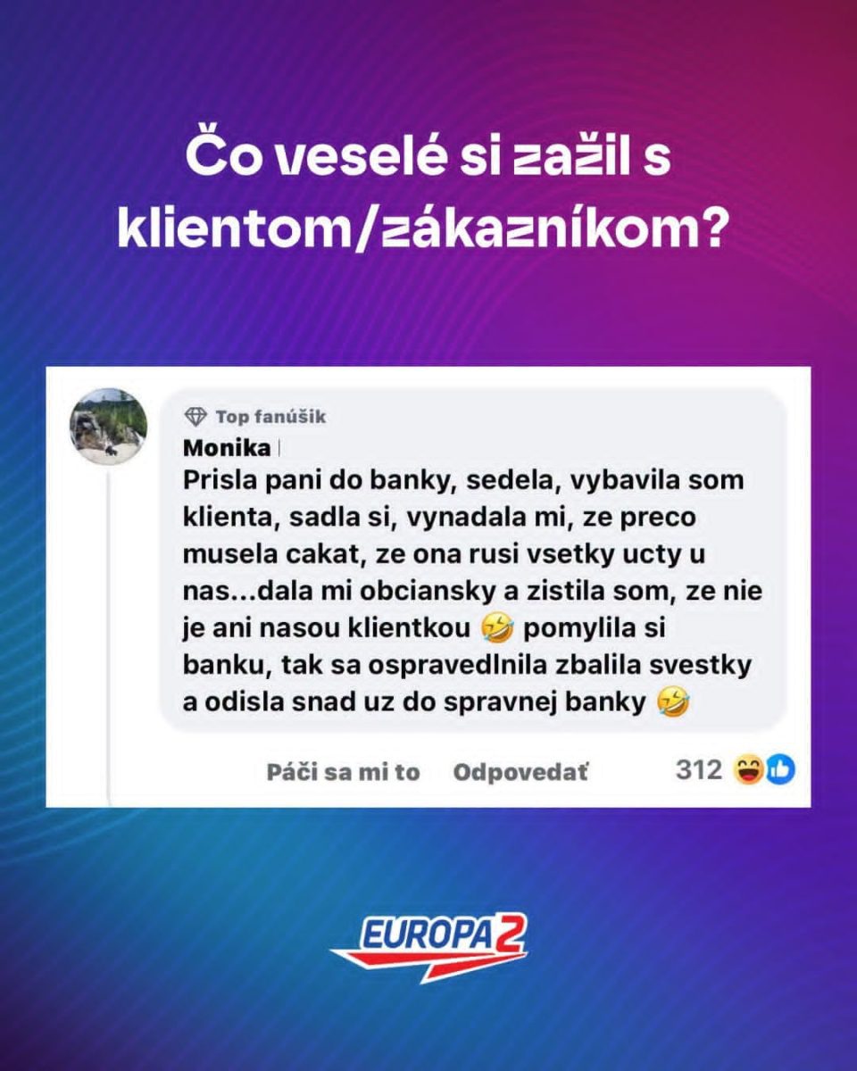 Klienti vedia prekvapiť: Klientka si pomýlila banku, ospravedlnila sa a odišla do tej správnej. Zábavná príhoda z banky.