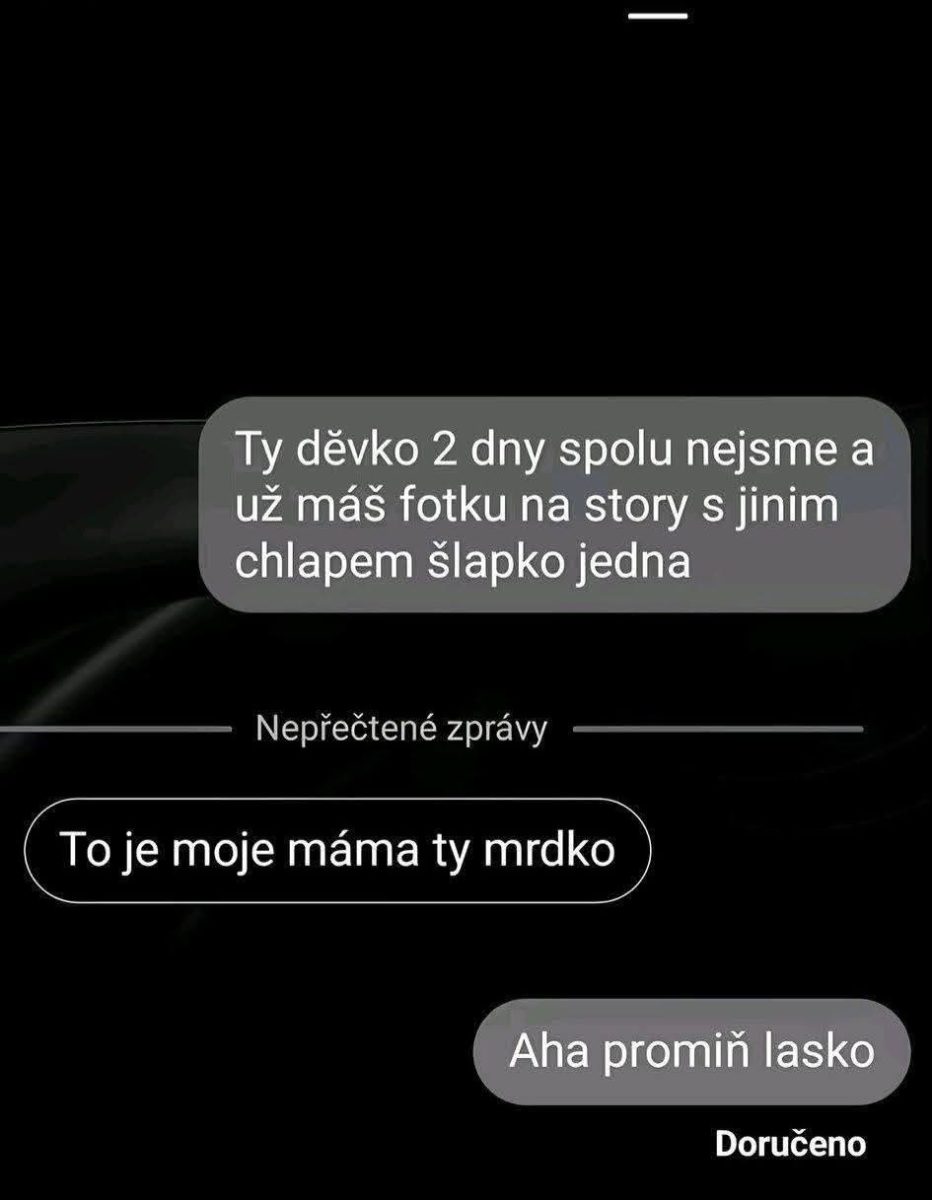 Odkaz na vtipnú konverzáciu cez správy s nedorozumením a ospravedlnením.