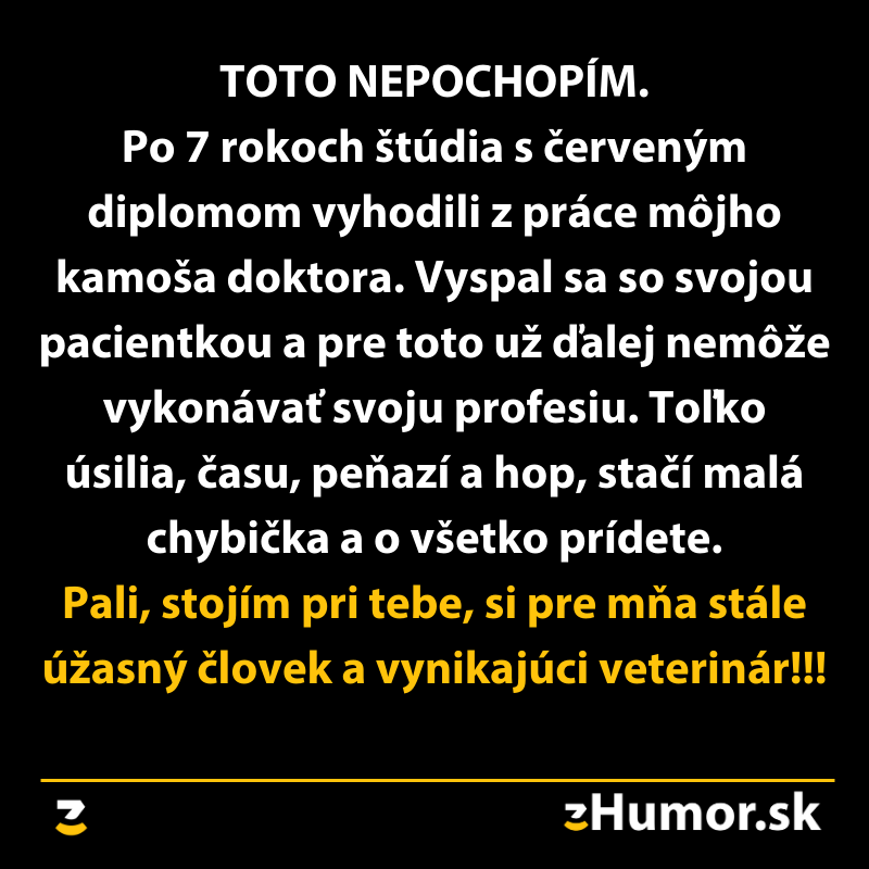 Podpora priateľa doktora, ktorý prišiel o prácu kvôli vzťahu s pacientkou. Loyalita a viera vo veterinára.