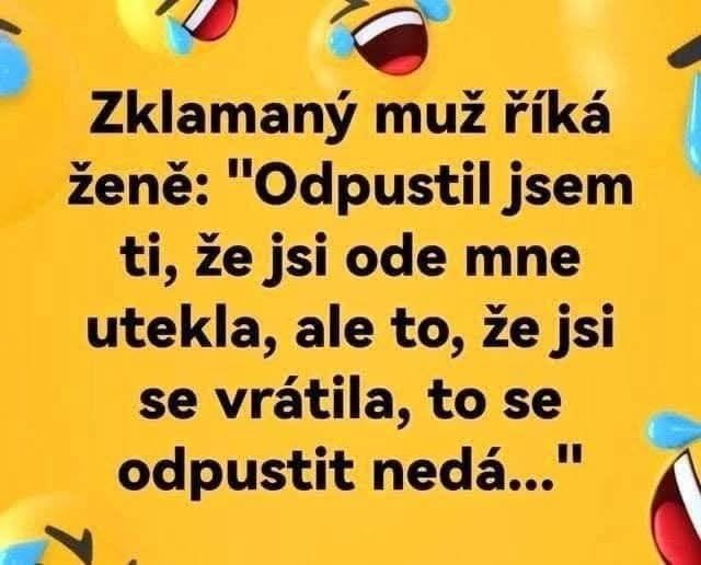 Vtipný citát o sklamaní vo vzťahu na žltom pozadí s emotikonami smiechu.