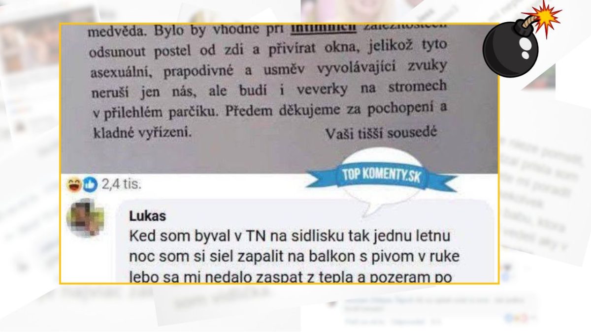 Vtipný komentár o hluku od susedov, ktorý ruší aj zvieratá v parku.