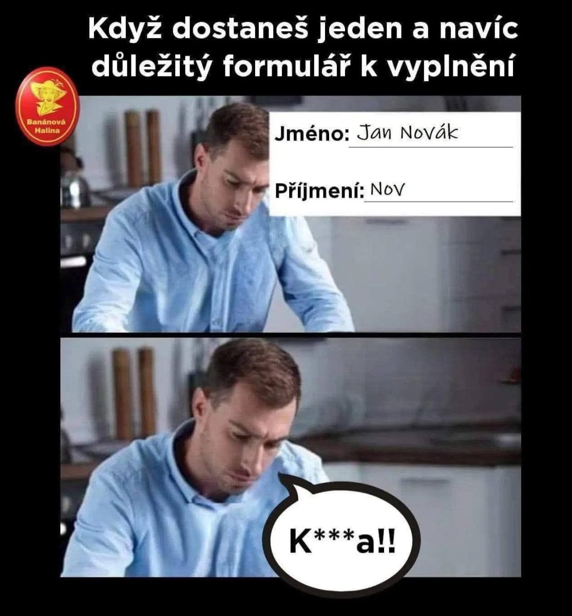 Muž sa rozčuľuje pri vyplňovaní formulára, kde jeho priezvisko nie je celé.