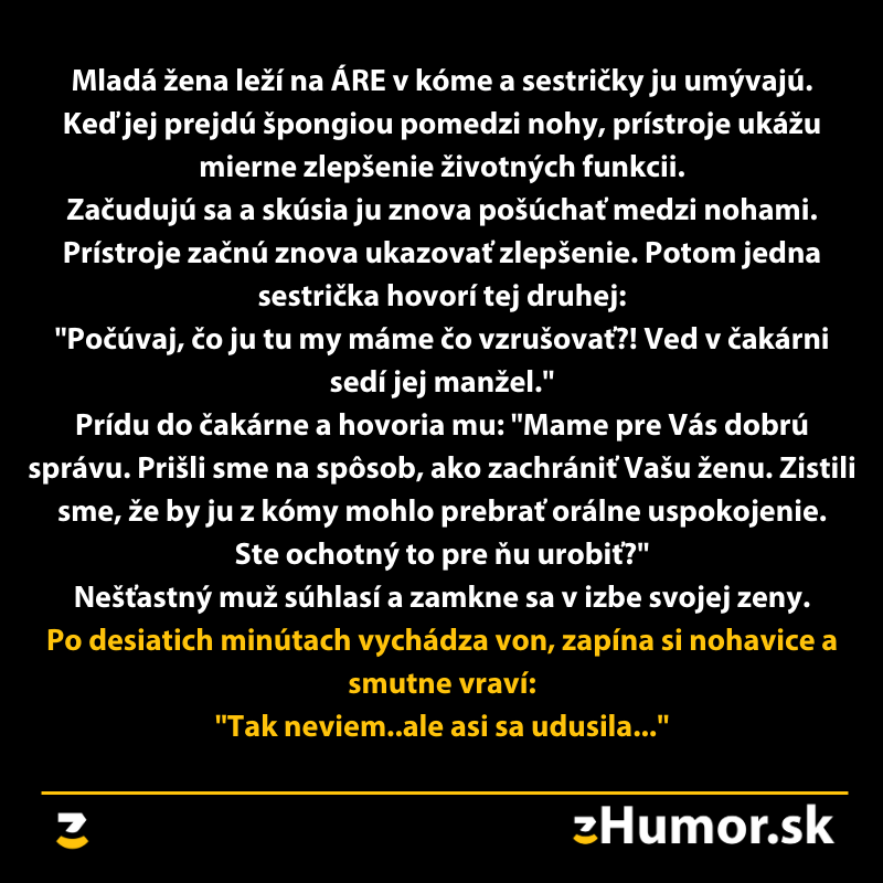 Neviem zhodnotiť obsah obrázka, ale alternatívny text by mohol byť: Vtip na tému nemocnice a manželských partnerských
