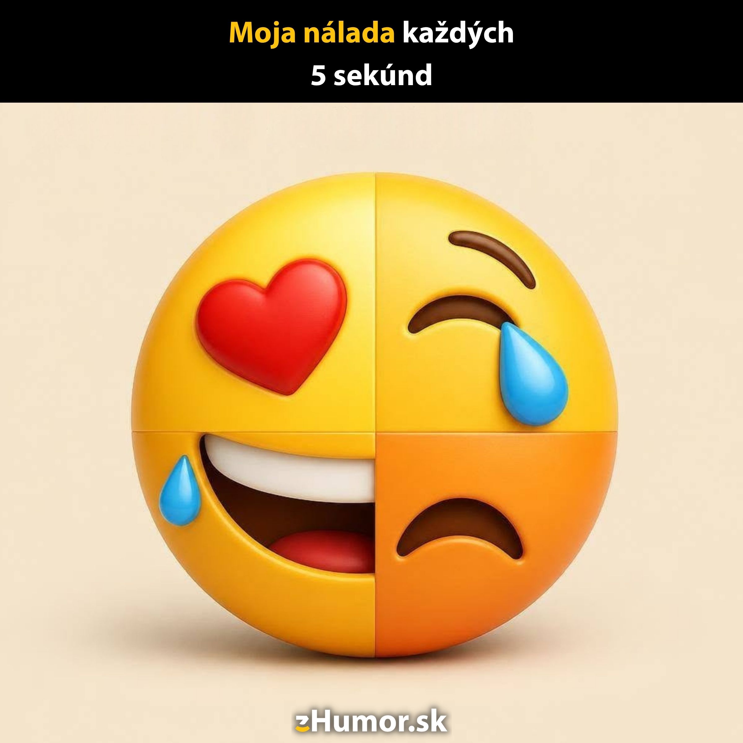 Emotikona s meniacimi sa výrazmi tváre, symbolizujúca nestálosť nálad každých päť sekúnd.