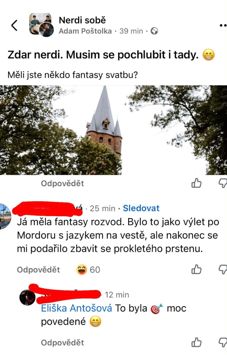 Používateľská diskusia o fantasy svadbách a rozvodoch s humornými odkazy na Pána prsteňov.
