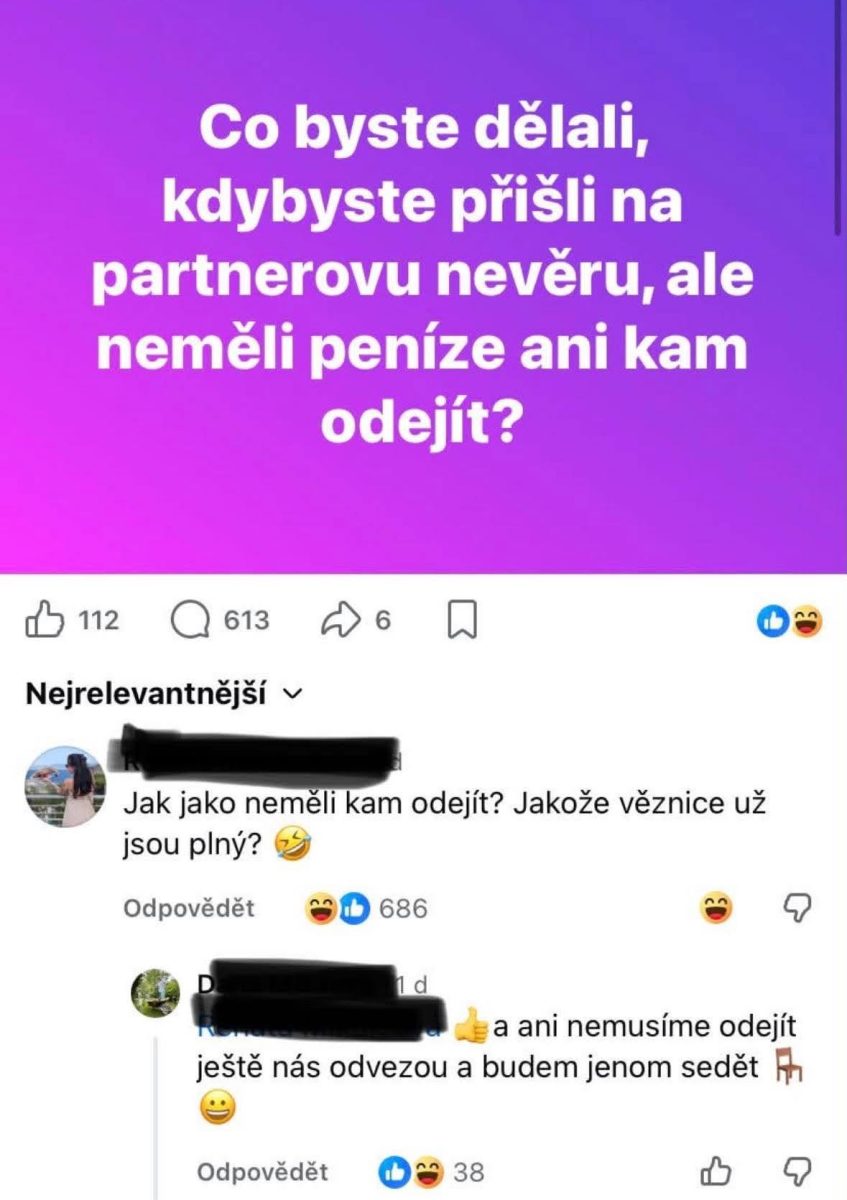 Otázka o tom, čo by ste robili po zistení partnerovej nevery bez možností na odchod, s humornými komentármi.