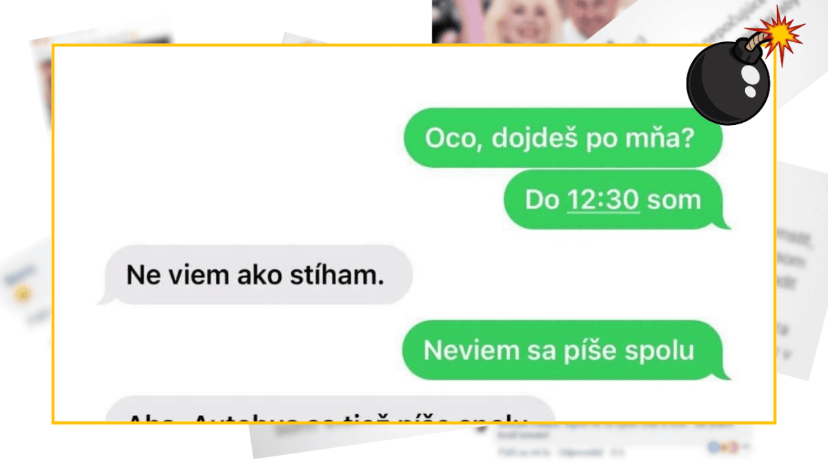 Textová konverzácia o príchode a gramatickej chybe medzi dieťaťom a rodičom.