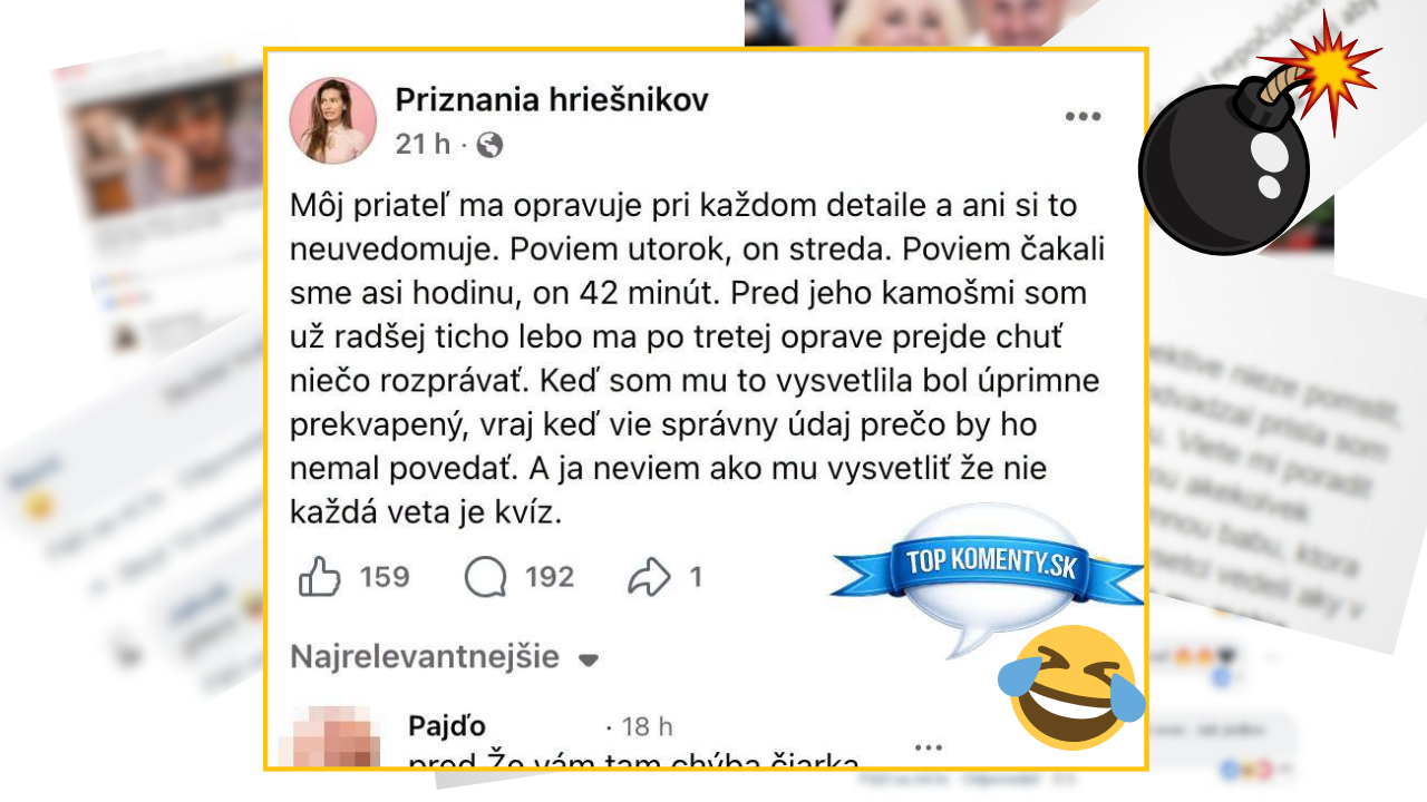 Používateľská diskusia o detailnom opravovaní partnerom, zábavný príspevok s komentármi a emodži.