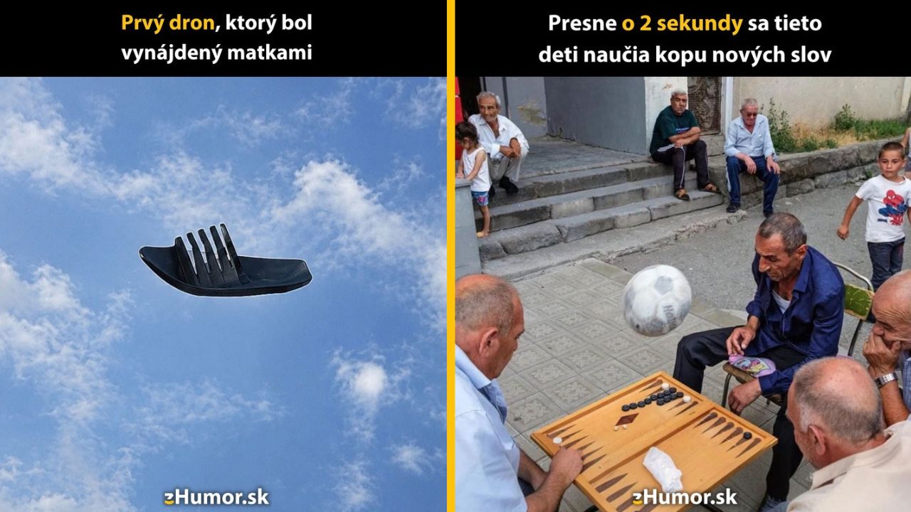 Letiaci črievik na oblohe a hra s loptou medzi staršími pánmi sedeniacimi vonku.