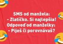 VTIP: Manžel pochváli manželku; ona sa pýta, či pije alebo porovnáva. Zábavný text s emotikonmi.