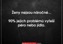 Nápis na tmavom pozadí so sarkastickým textom o jednoduchosti žien a riešení ich problémov.